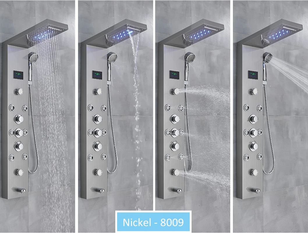 LED Shower Panel Tower with Hydroelectric LCD Display