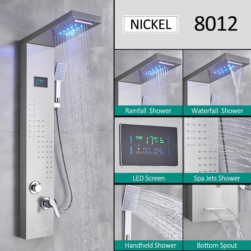 LED Shower Panel Tower with Hydroelectric LCD Display