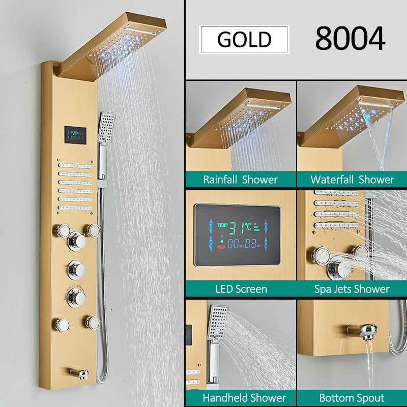 LED Shower Panel Tower with Hydroelectric LCD Display