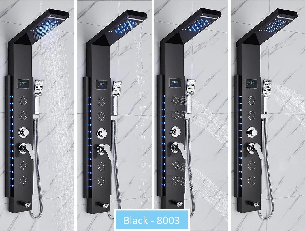 LED Shower Panel Tower with Hydroelectric LCD Display