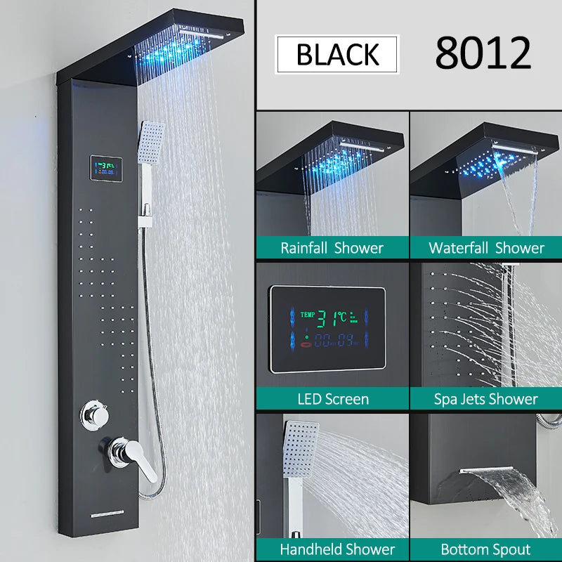 LED Shower Panel Tower with Hydroelectric LCD Display