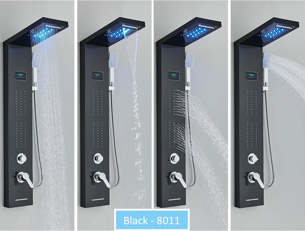 LED Shower Panel Tower with Hydroelectric LCD Display