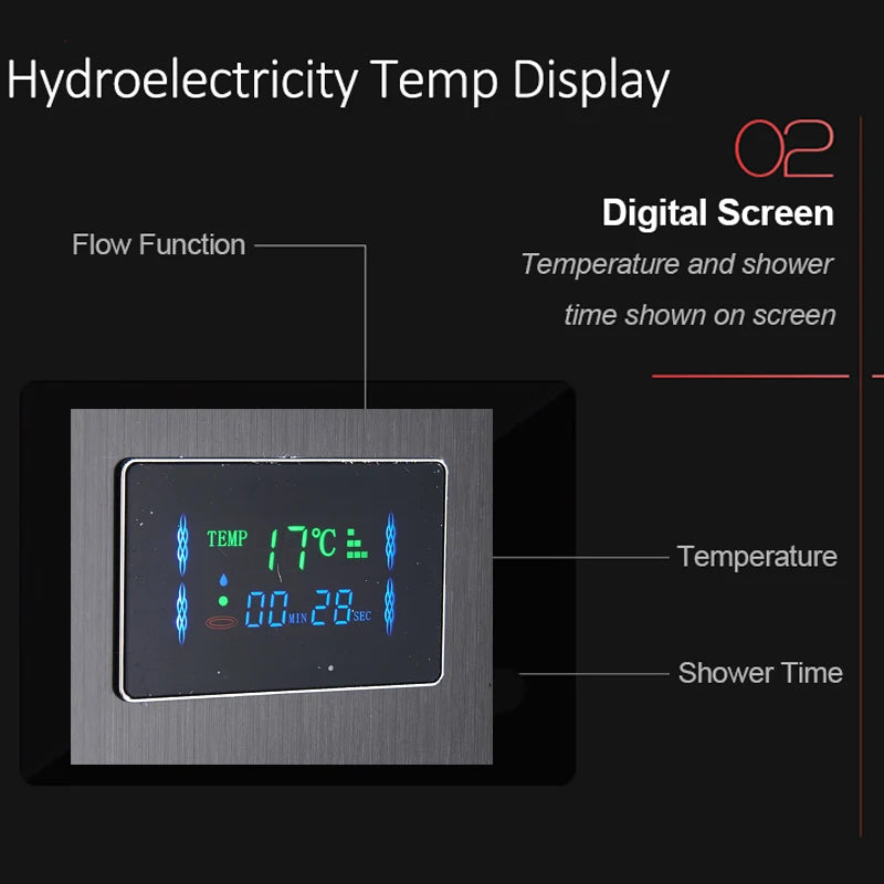 LED Shower Panel Tower with Hydroelectric LCD Display