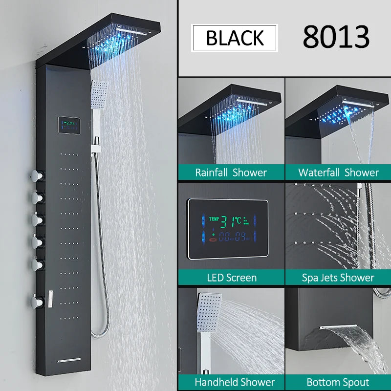 LED Shower Panel Tower with Hydroelectric LCD Display