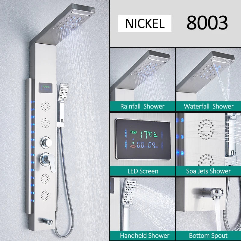 LED Shower Panel Tower with Hydroelectric LCD Display
