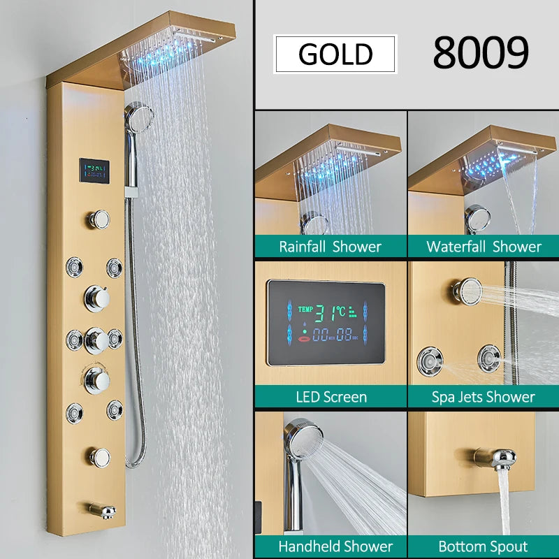 LED Shower Panel Tower with Hydroelectric LCD Display