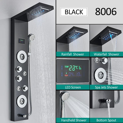 LED Shower Panel Tower with Hydroelectric LCD Display
