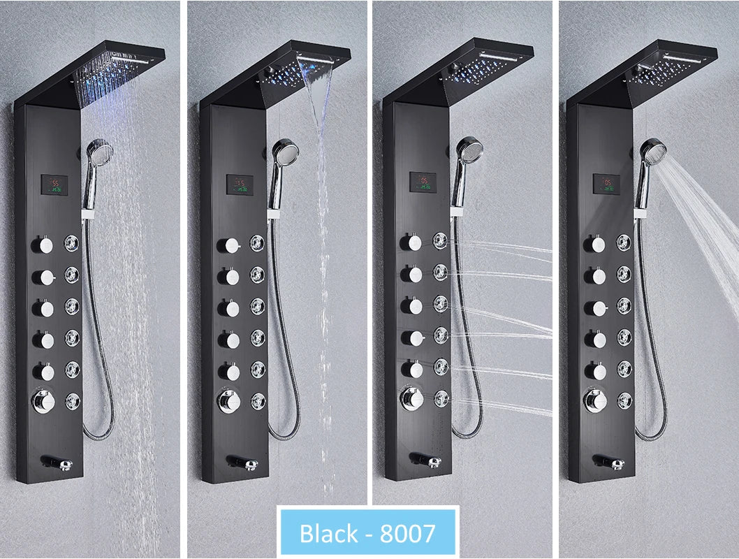 LED Shower Panel Tower with Hydroelectric LCD Display