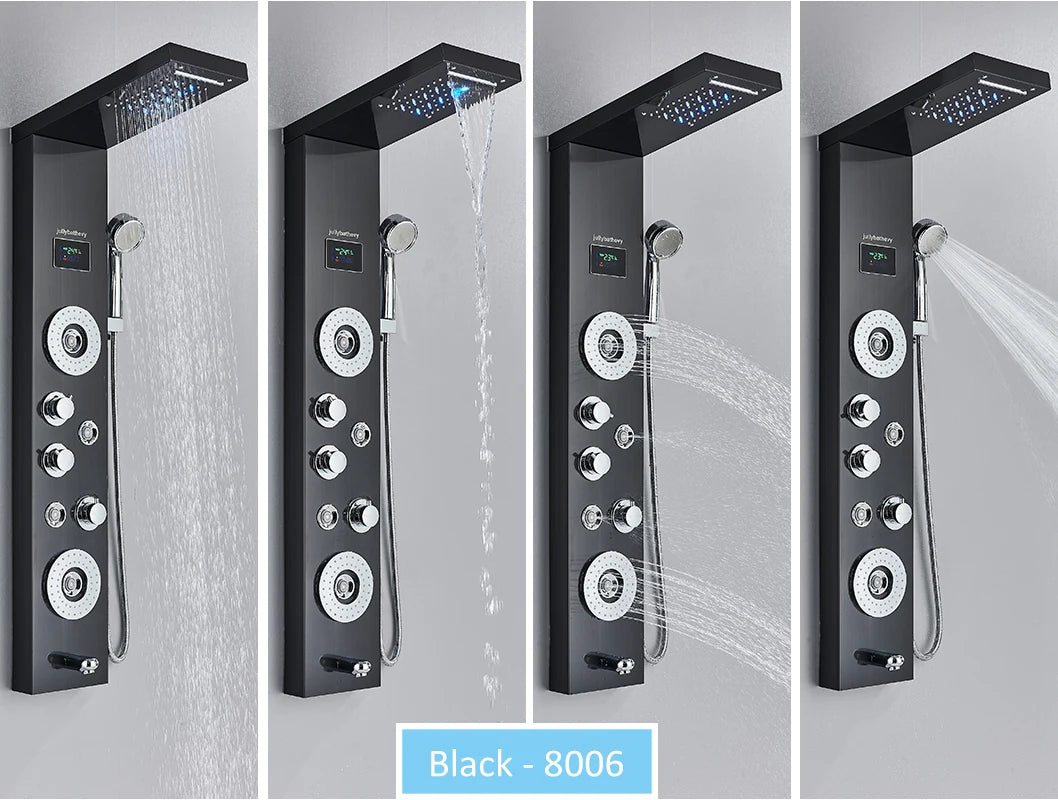 LED Shower Panel Tower with Hydroelectric LCD Display