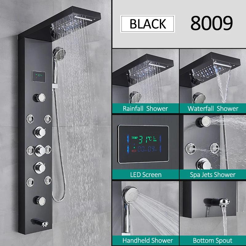 LED Shower Panel Tower with Hydroelectric LCD Display