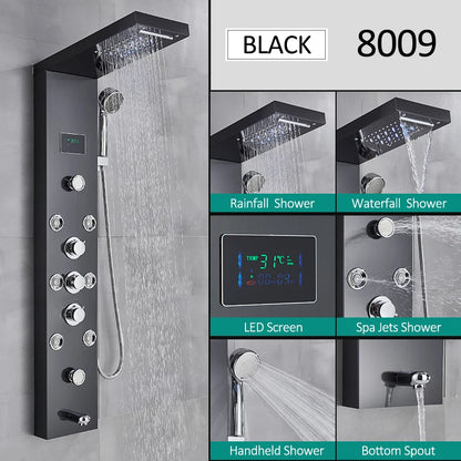 LED Shower Panel Tower with Hydroelectric LCD Display