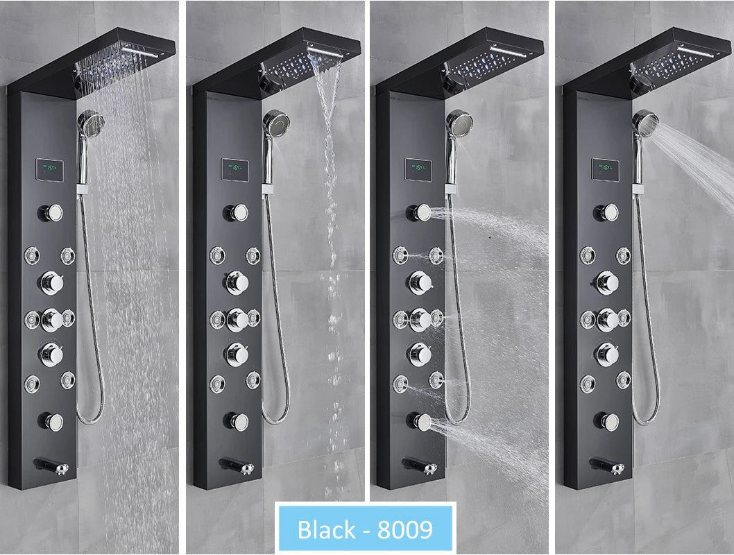 LED Shower Panel Tower with Hydroelectric LCD Display