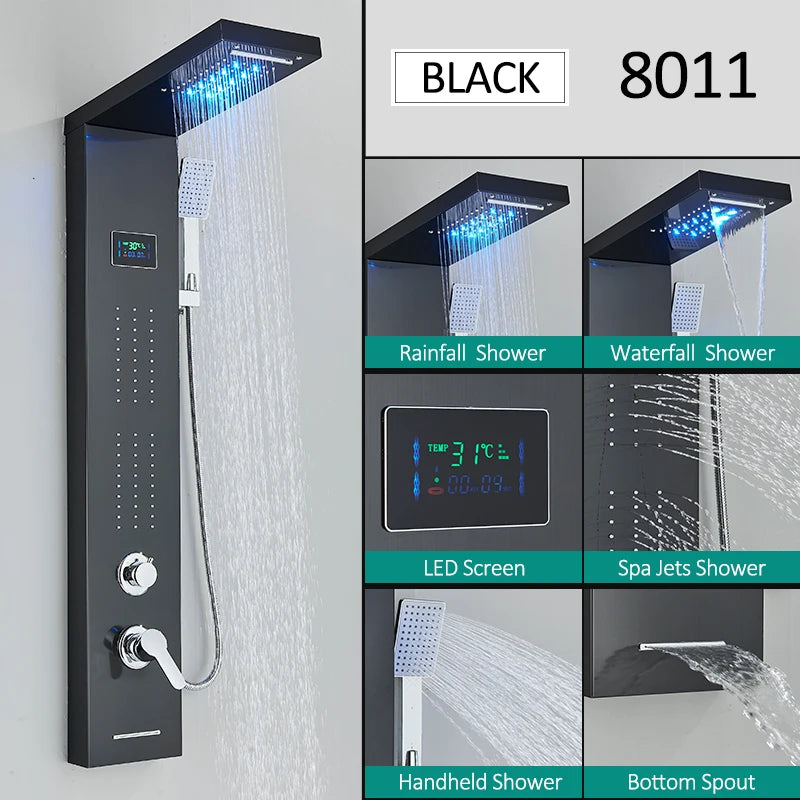 LED Shower Panel Tower with Hydroelectric LCD Display