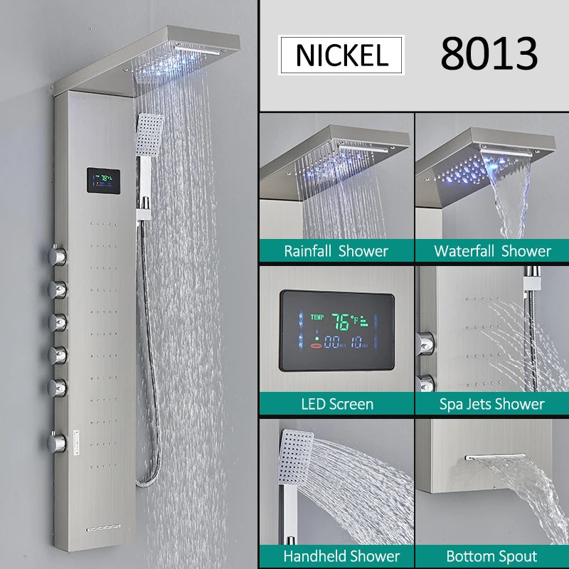 LED Shower Panel Tower with Hydroelectric LCD Display