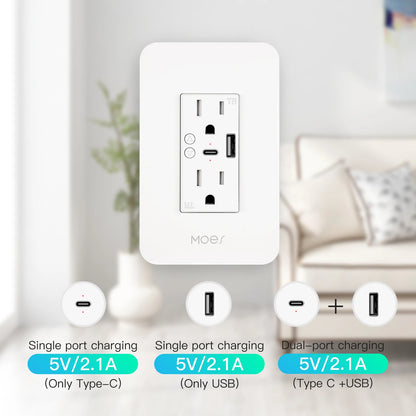 WiFi Smart Wall Socket with USB & Type-C Ports