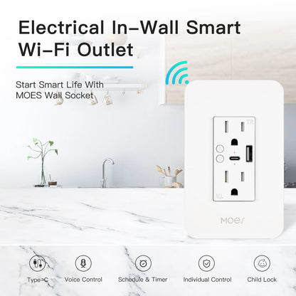 WiFi Smart Wall Socket with USB & Type-C Ports