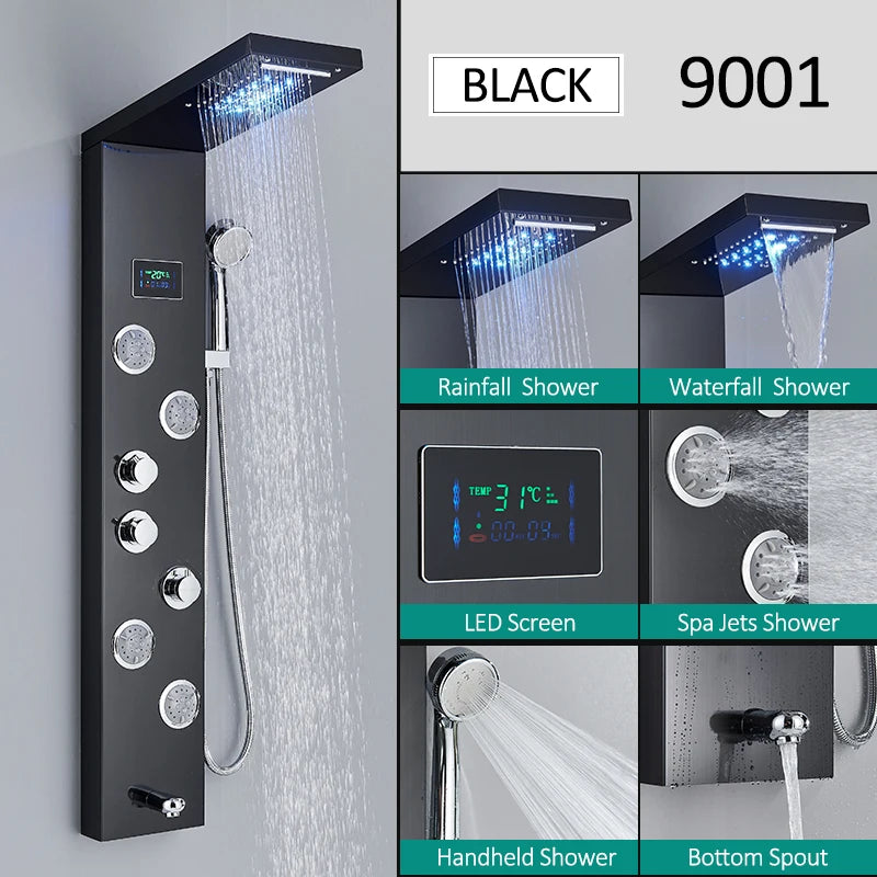 LED Shower Panel Tower with Hydroelectric LCD Display