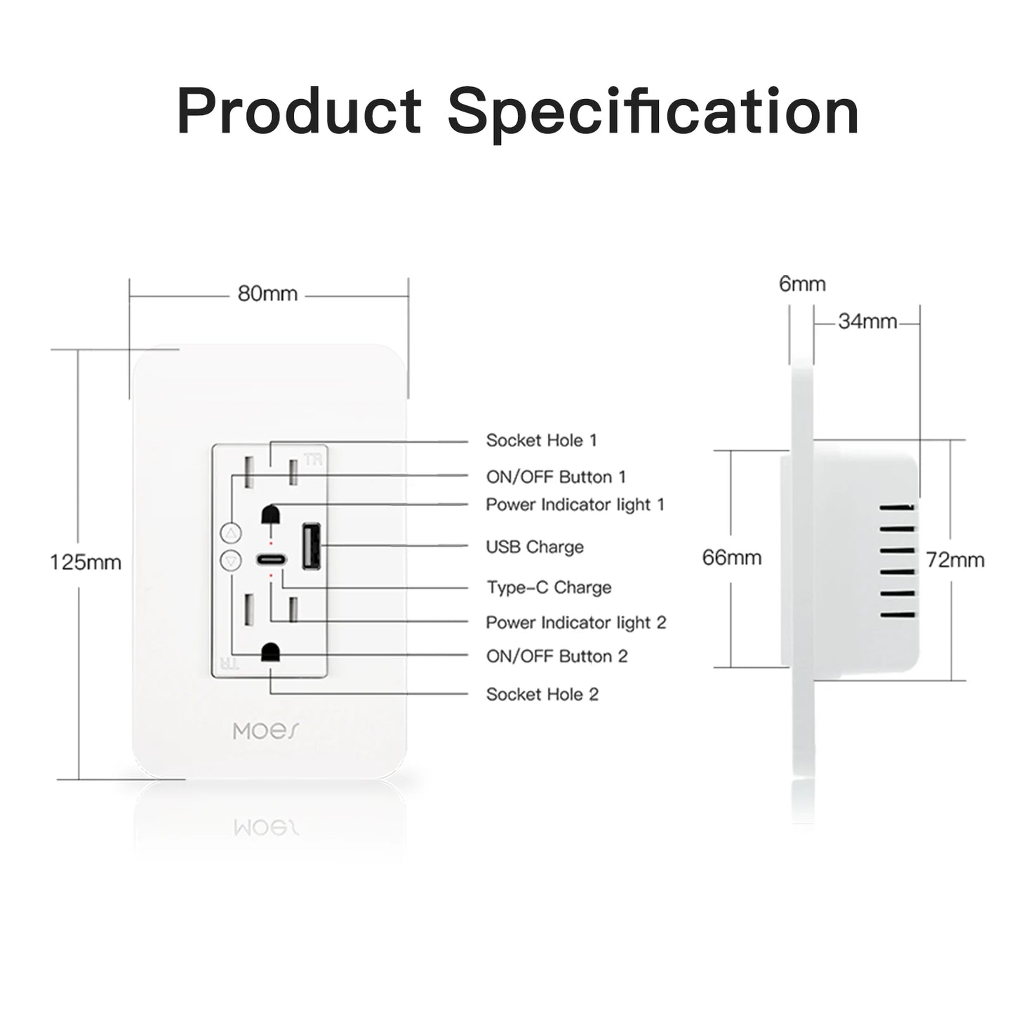 WiFi Smart Wall Socket with USB & Type-C Ports