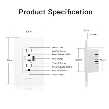 WiFi Smart Wall Socket with USB & Type-C Ports