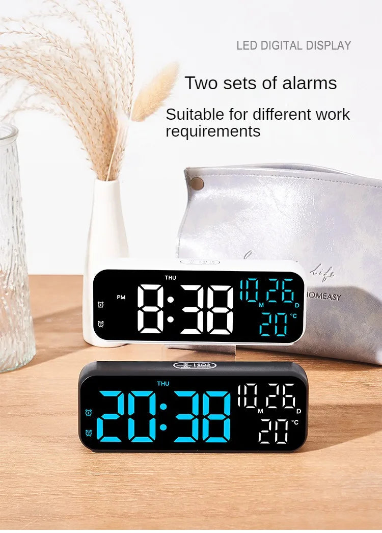 Digital LED Alarm Clock with Temperature Display