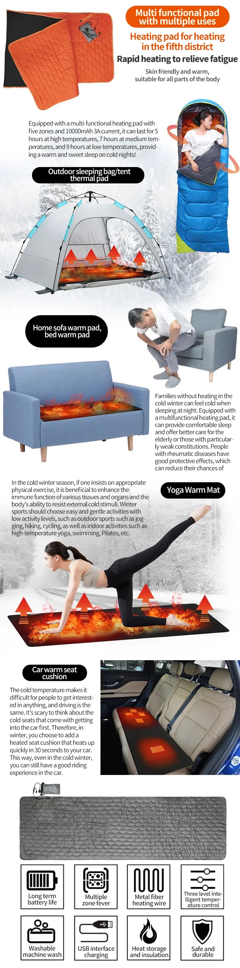 USB Heating Sleeping Pad (Camping)