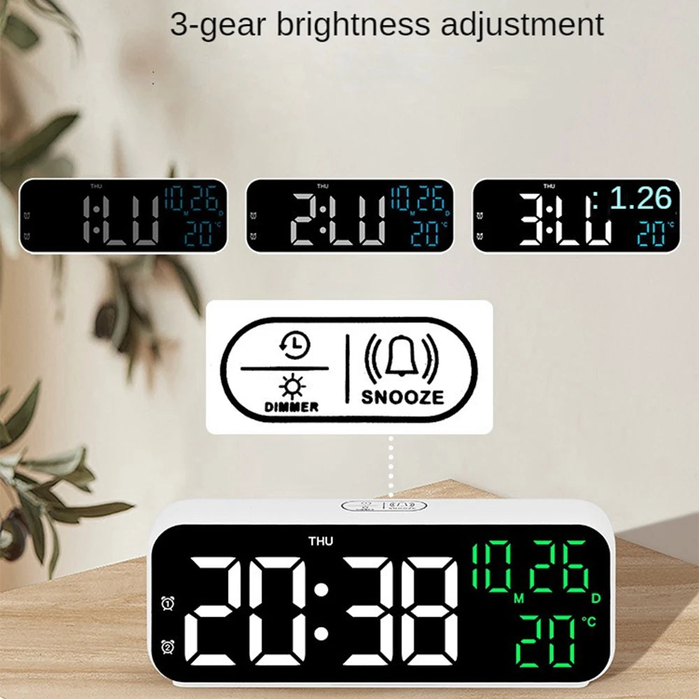 Digital LED Alarm Clock with Temperature Display