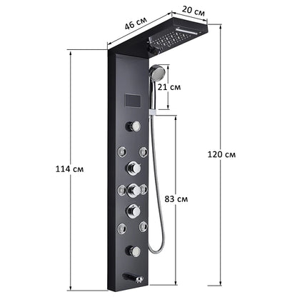 LED Shower Panel Tower with Hydroelectric LCD Display